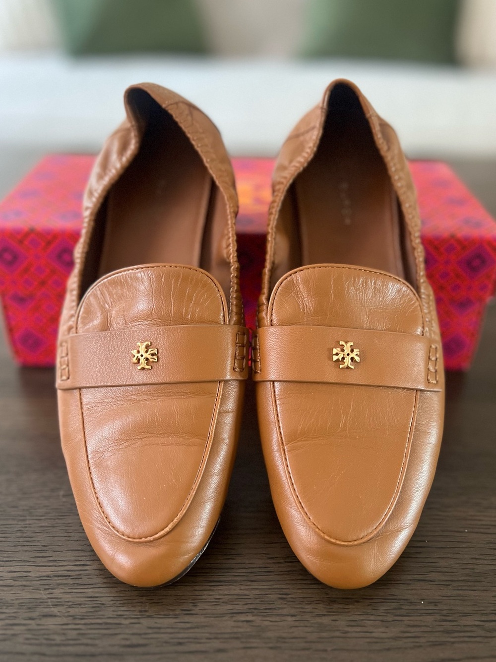 Tory Burch Ballet Loafers Camel Brown Leather Flats Women’s Size 7.5